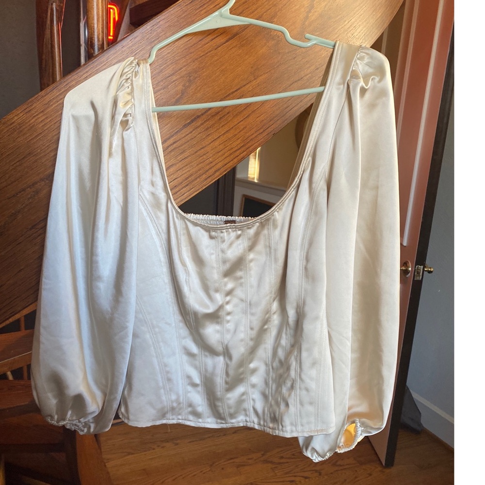 Free People Satin Corset Puff Sleeve Crop Top